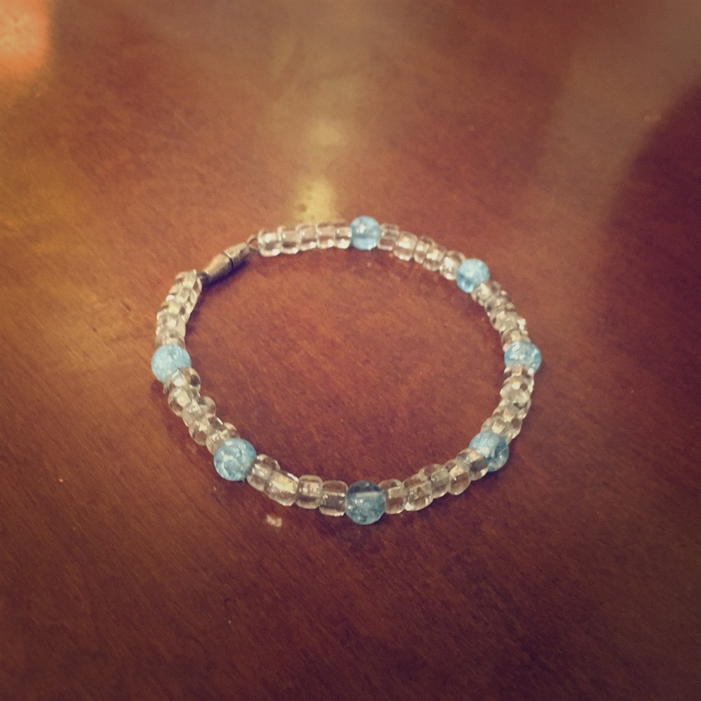 This is a blue and white shiny bracket